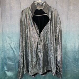 Unisex 3x Nail Head Disco L/S Prom Shirt Multicolor Holographic Foil Button Up